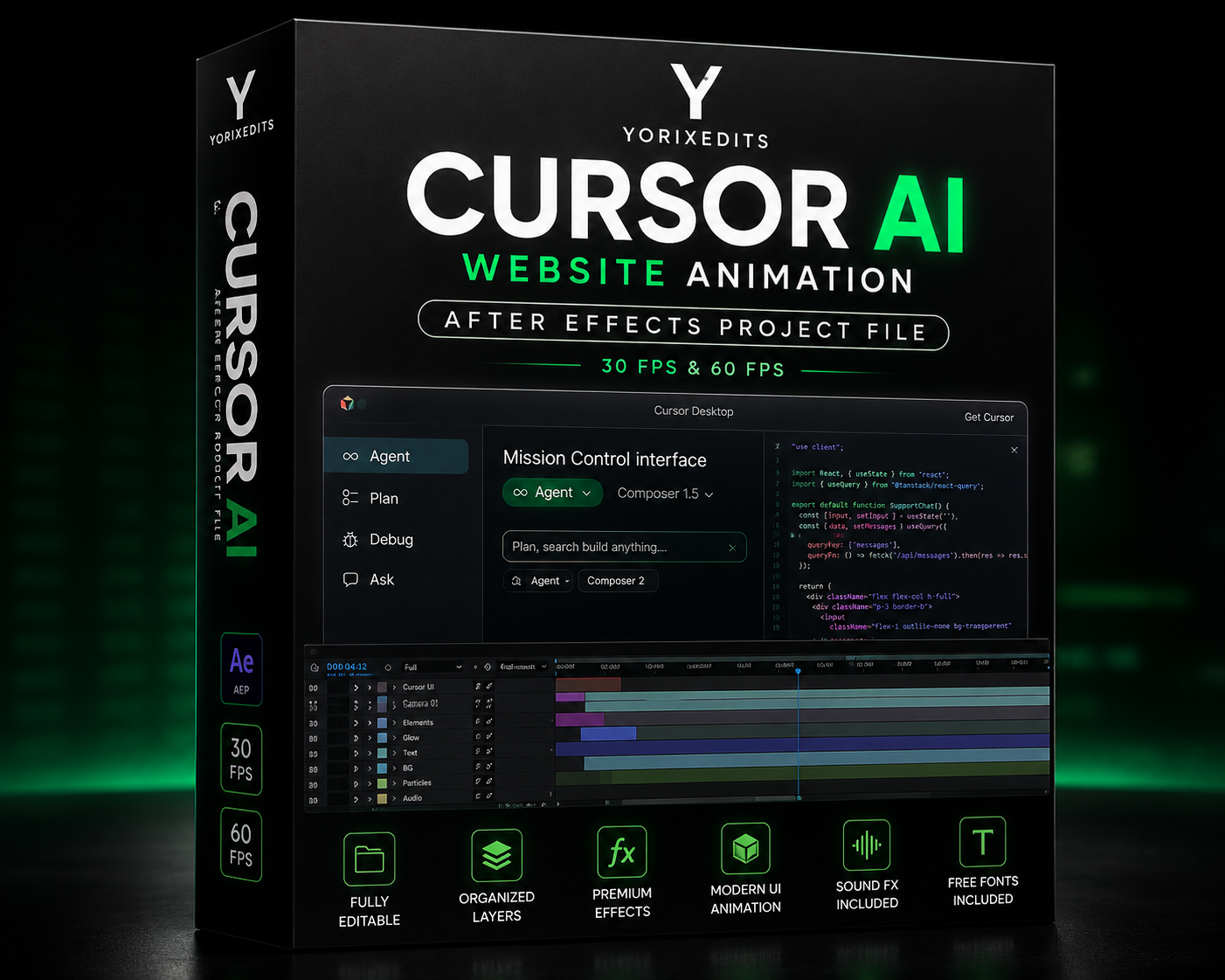 Cursor AI Website Animation After Effects Project File | Modern SaaS UI Animation | Yorixedits