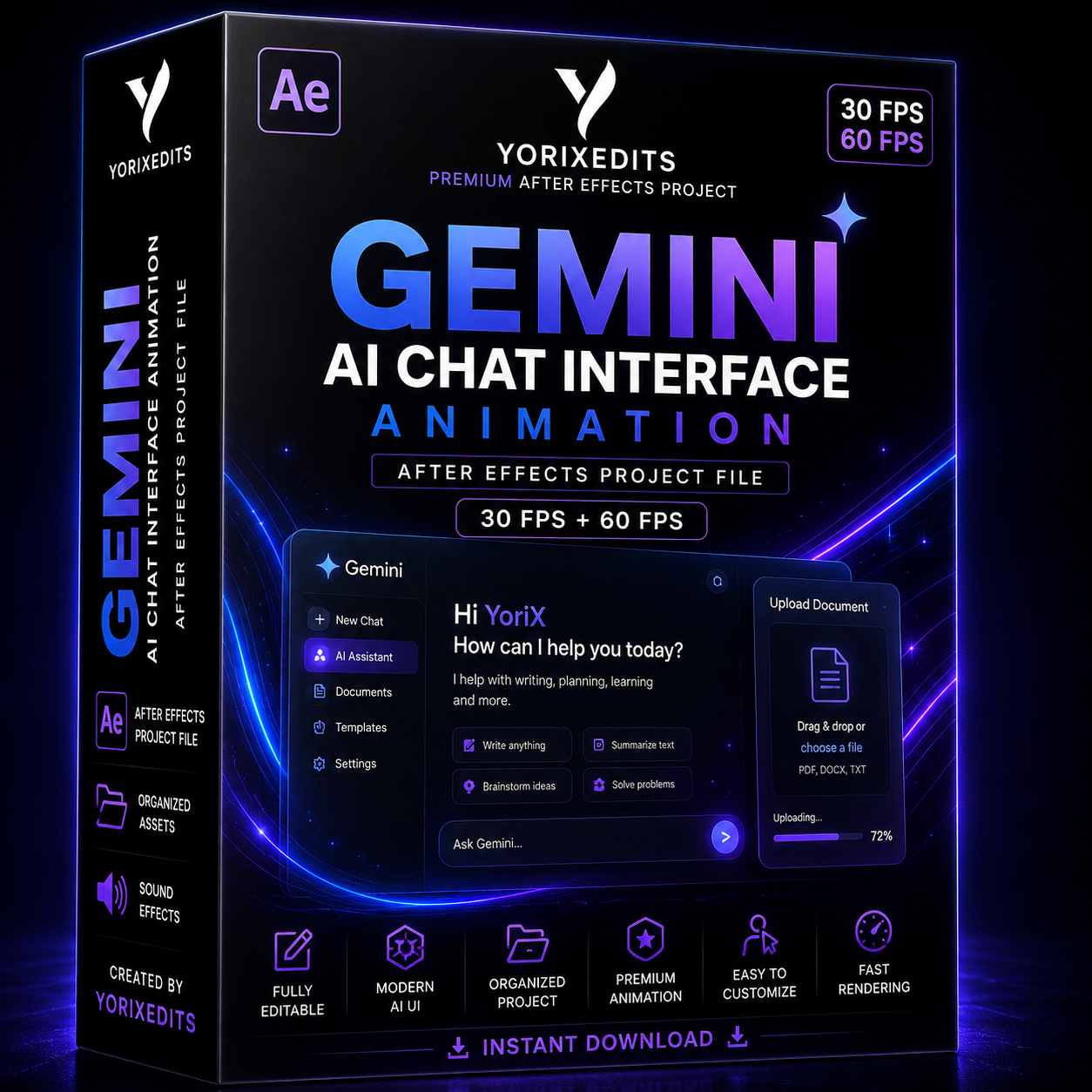 Gemini AI Chat Interface Animation After Effects Project File | Yorixedits Premium Motion Graphics Template