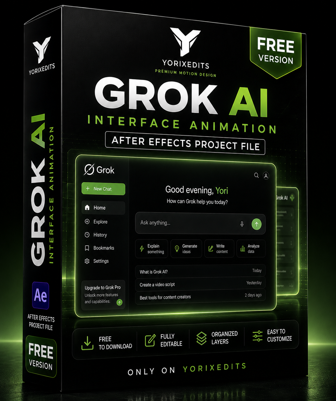Free Grok AI Interface Animation After Effects Project File by Yorixedits