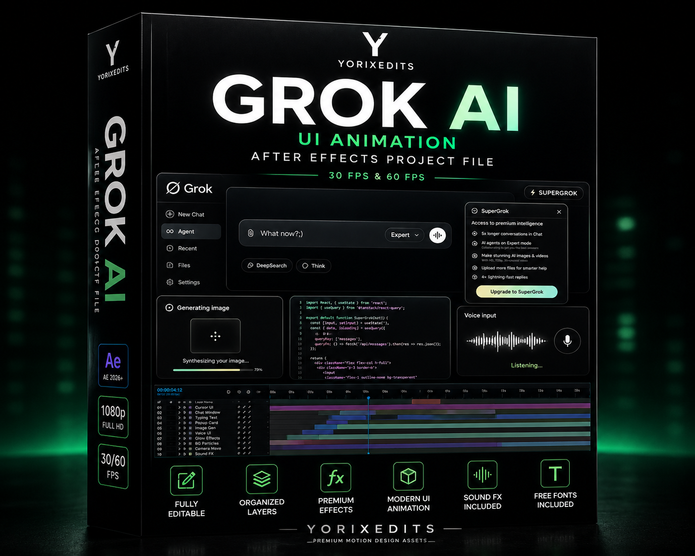 Grok AI Interface Animation After Effects Project File for Adobe After Effects by Yorixedits