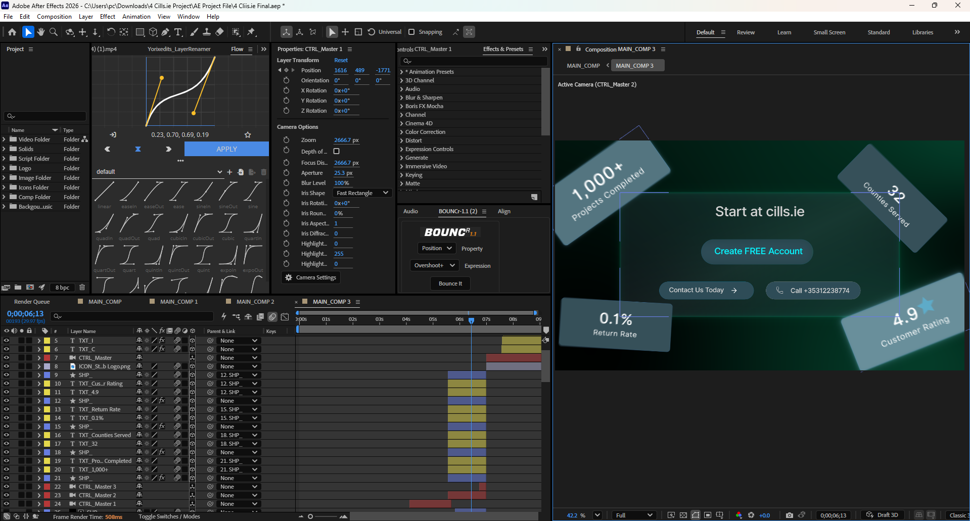 Yorixedits After Effects Project Timeline Preview for Website UI Animation