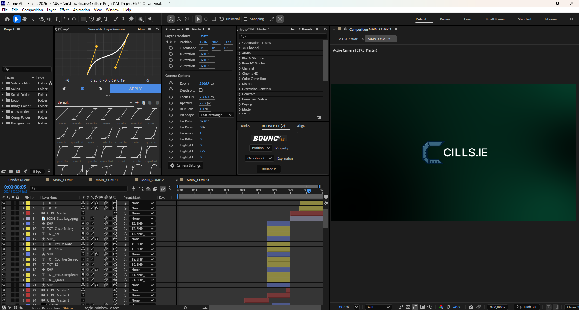 Yorixedits After Effects Project Timeline Preview for Website UI Animation